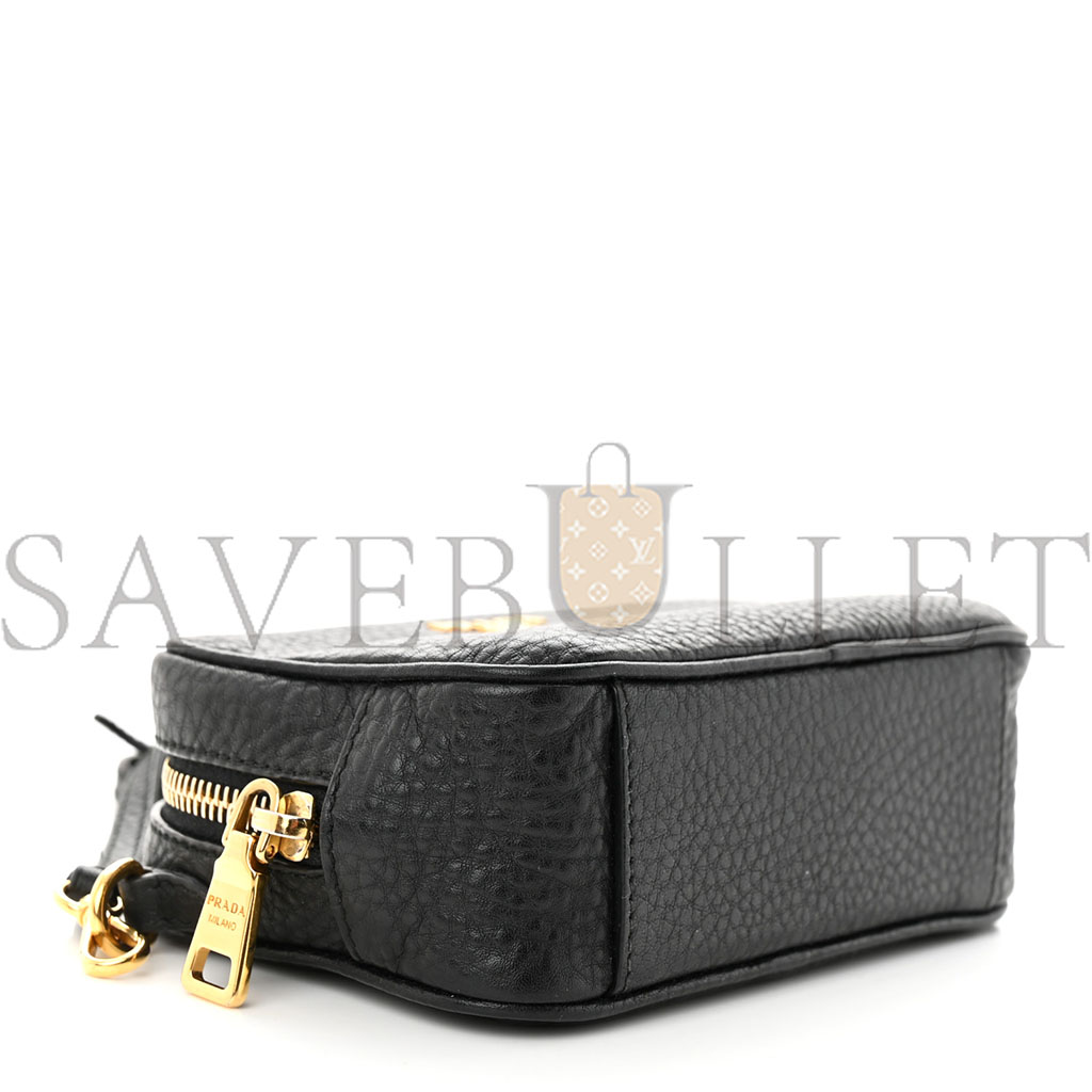 PRADA VITELLO DAINO MINI CAMERA CROSSBODY BLACK (16*10*6cm)