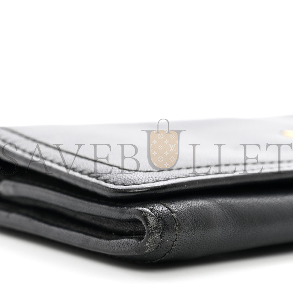 PRADA CALFSKIN CONTINENTAL FLAP WALLET BLACK (19*9*3cm)