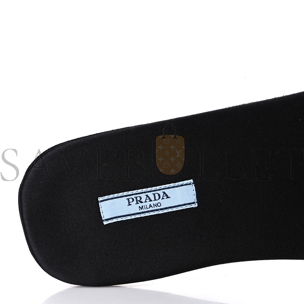 PRADA SATIN TRAVEL SLIDE SANDALS M 37.5 38.5 BLACK