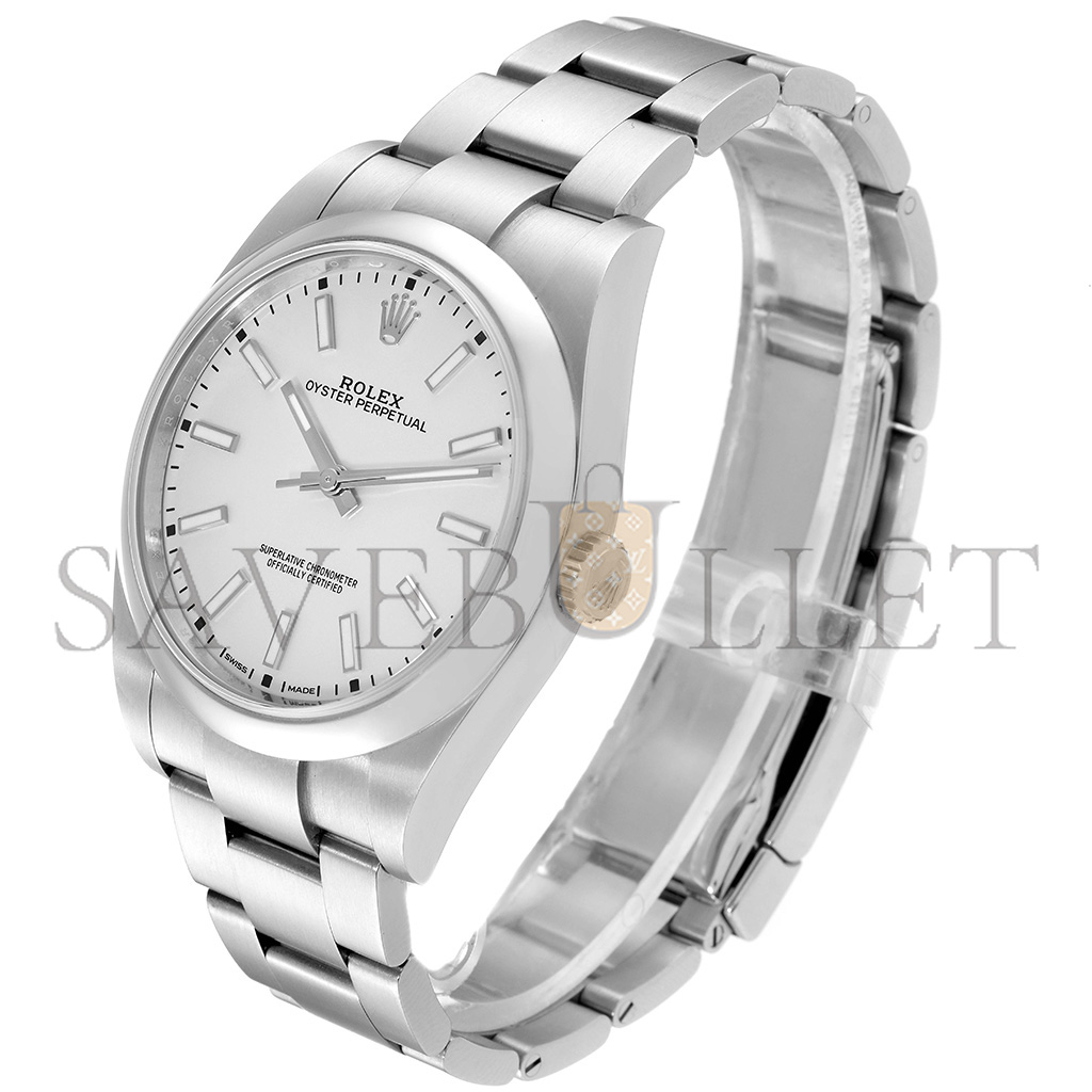 ROLEX OYSTER PERPETUAL SILVER DIAL STEEL 39MM WATCH 114300