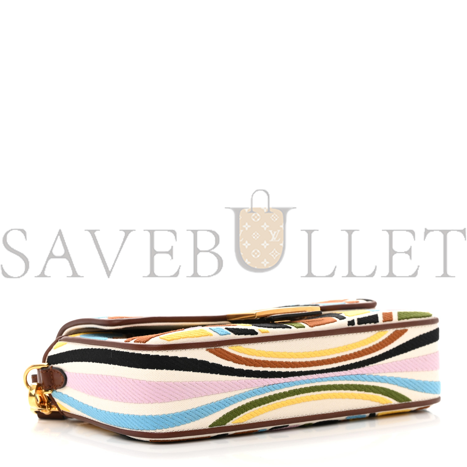 FENDI X SARA COLEMAN CANVAS VITELLO KING SETA FF FISH EYE EMBROIDERED BAGUETTE GREZZO MULTICOLOR GHIANDA (28*15*6cm)