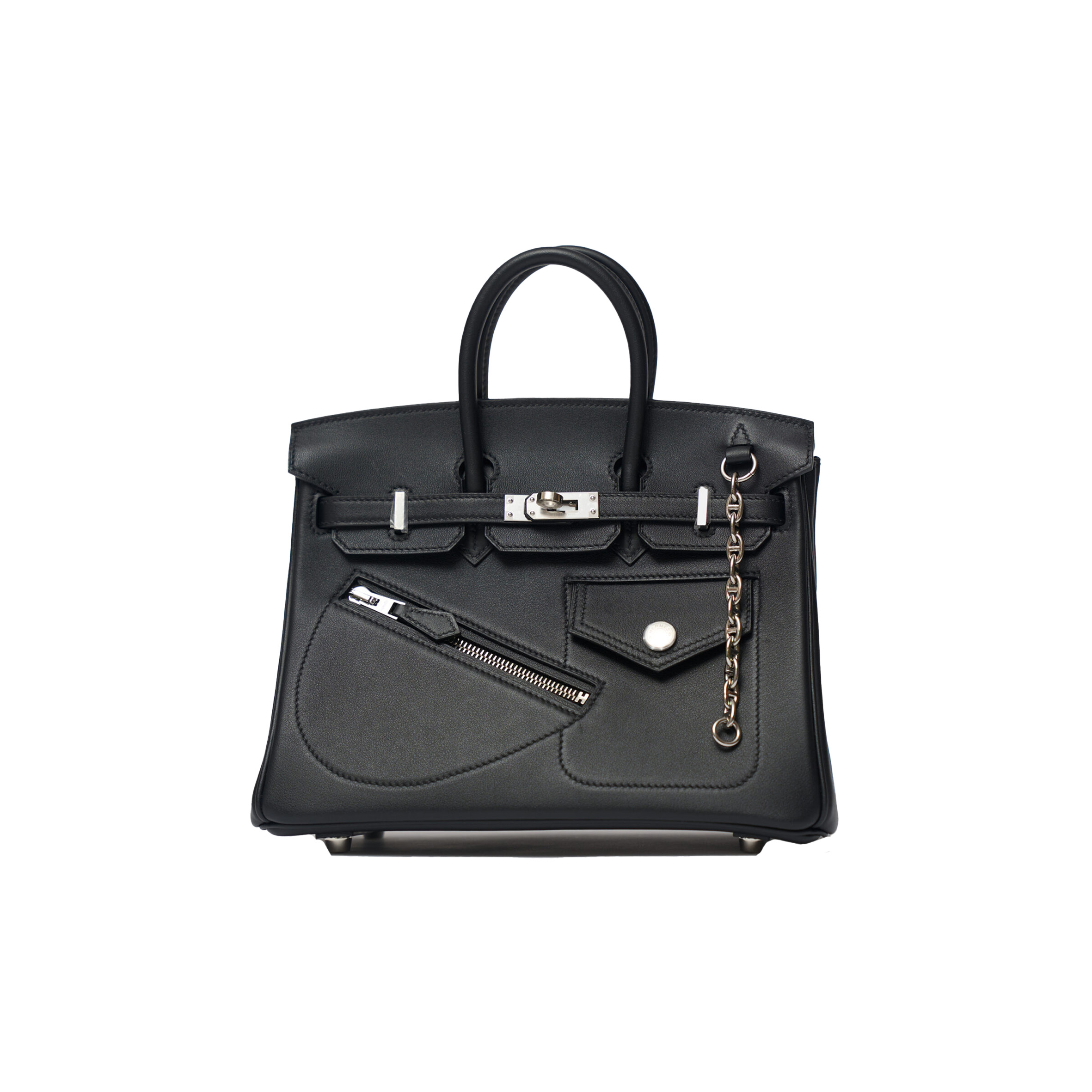 HERMES MASTER BIRKIN ROCK 25 BLACK CALFSKIN SILVER BUCKLE 7236323706 (25*20*13cm)