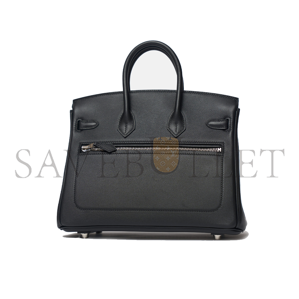 HERMES MASTER BIRKIN ROCK 25 BLACK CALFSKIN SILVER BUCKLE 7236323706 (25*20*13cm)