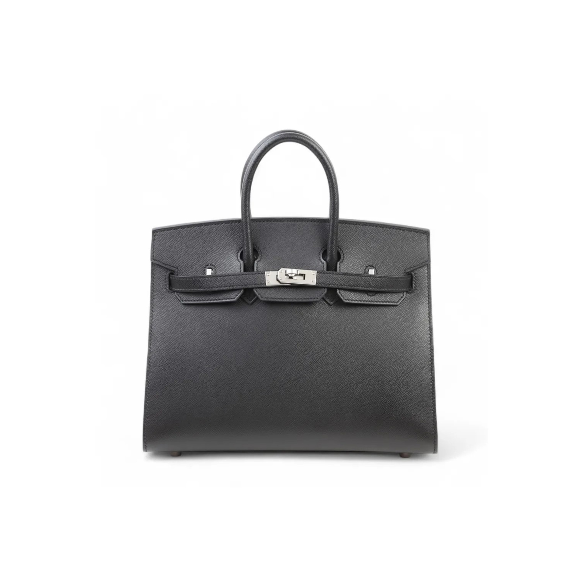 HERMES MASTER BIRKIN 25 BLACK LEATHER SILVER BUCKLE 4341856341 (25*20*13cm)