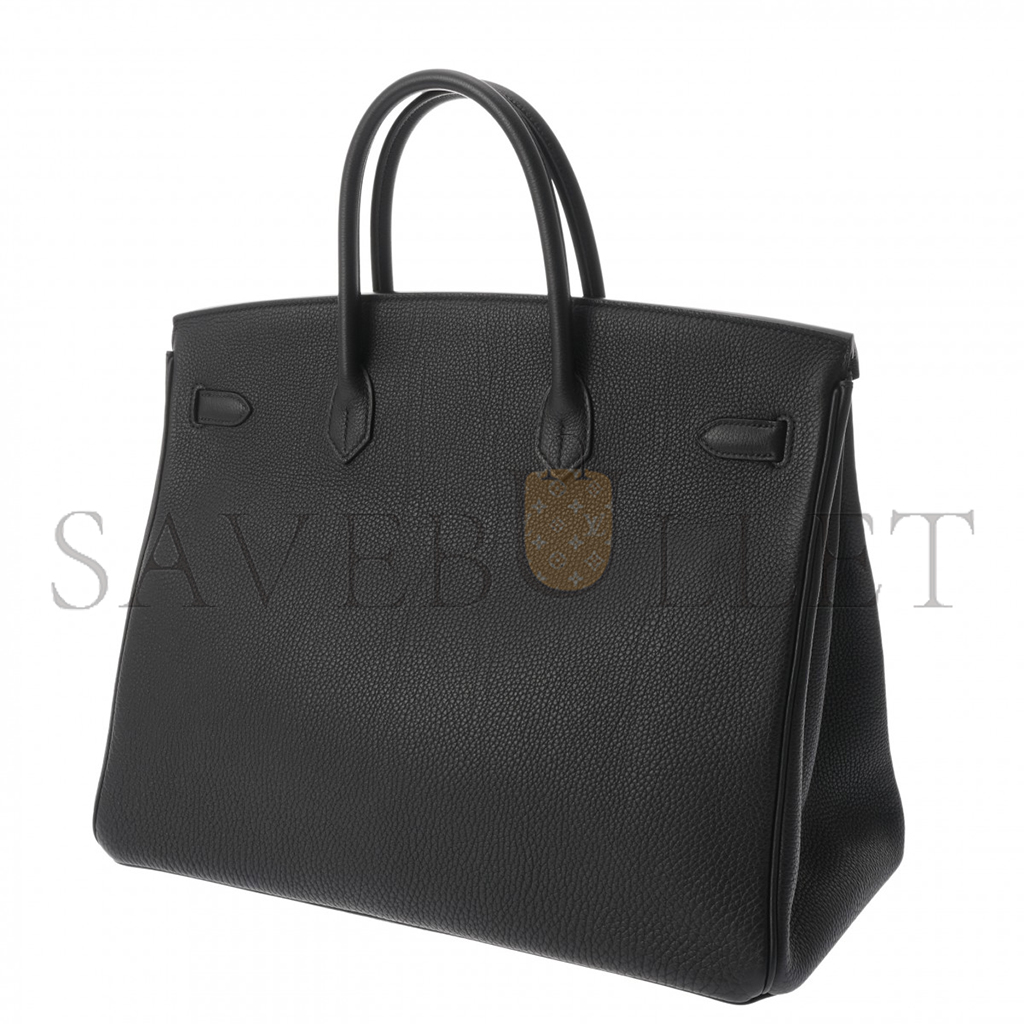 HERMES MASTER BIRKIN 40 BOX NOIR BLACK LEATHER SILVER BUCKLE BAG 635330 (40*30*21cm)