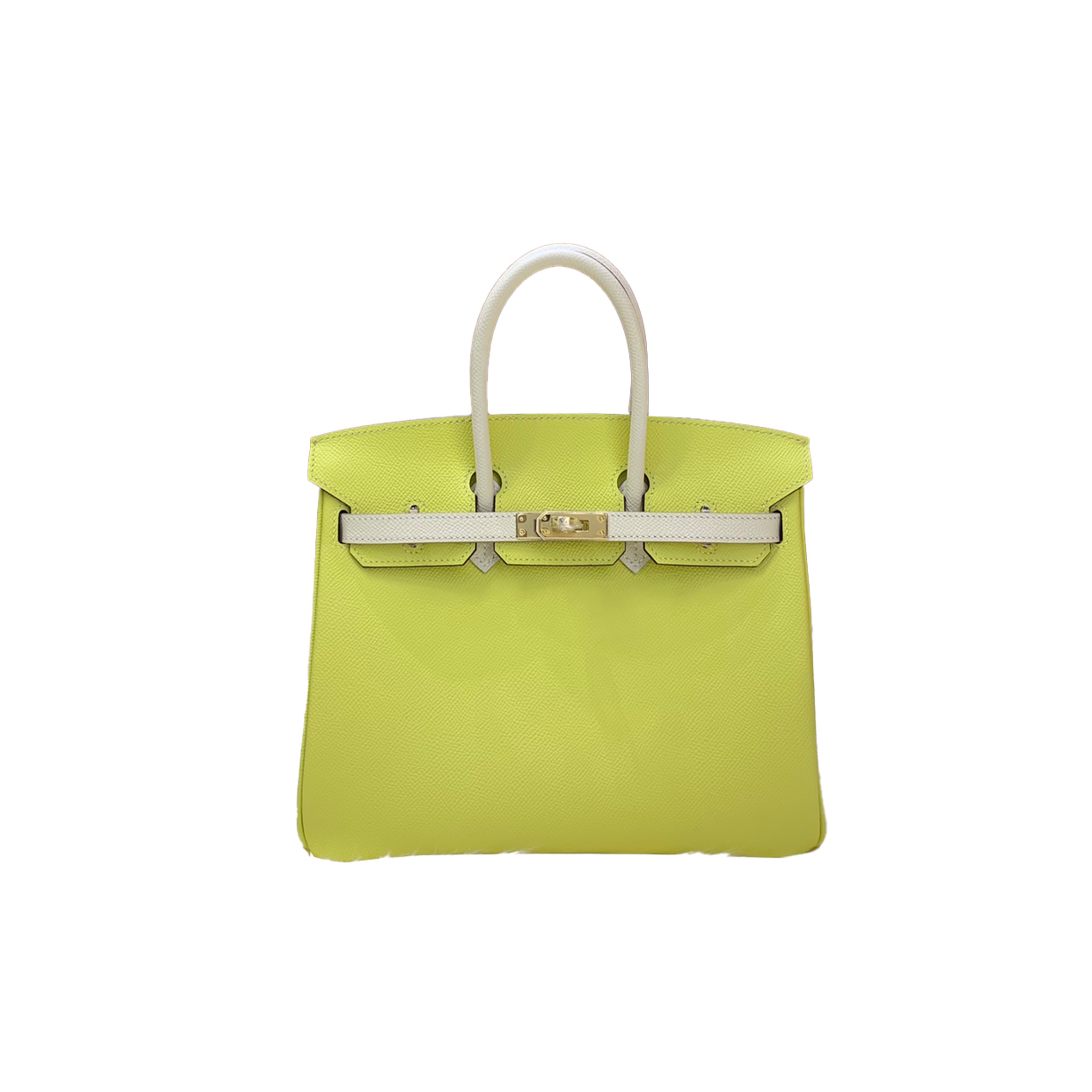 HERMES MASTER BIRKIN 25 TOGO LEATHER LEMON YELLOW MILKSHAKE WHITE GOLD BUCKLE 295096399634 (25*20*13cm)