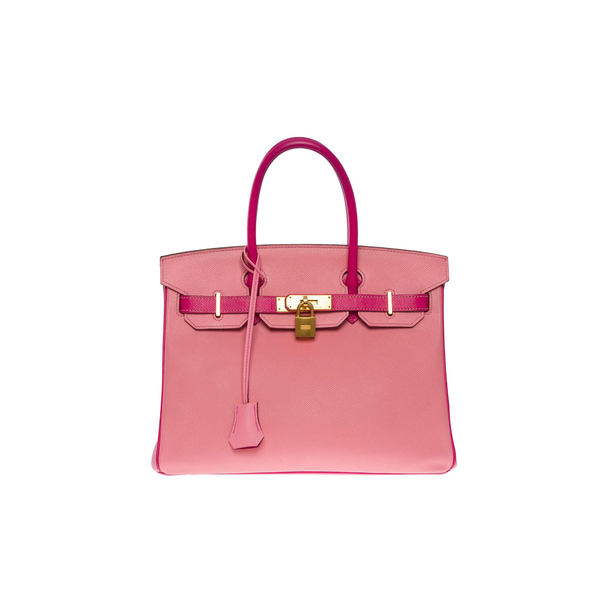 HERMES BIRKIN 30 TOGO LEATHER CHERRY PINK AND PEACH HORSESHOE ENGRAVED GOLD BUCKLE HANDBAG 101220 (30*23*15cm)