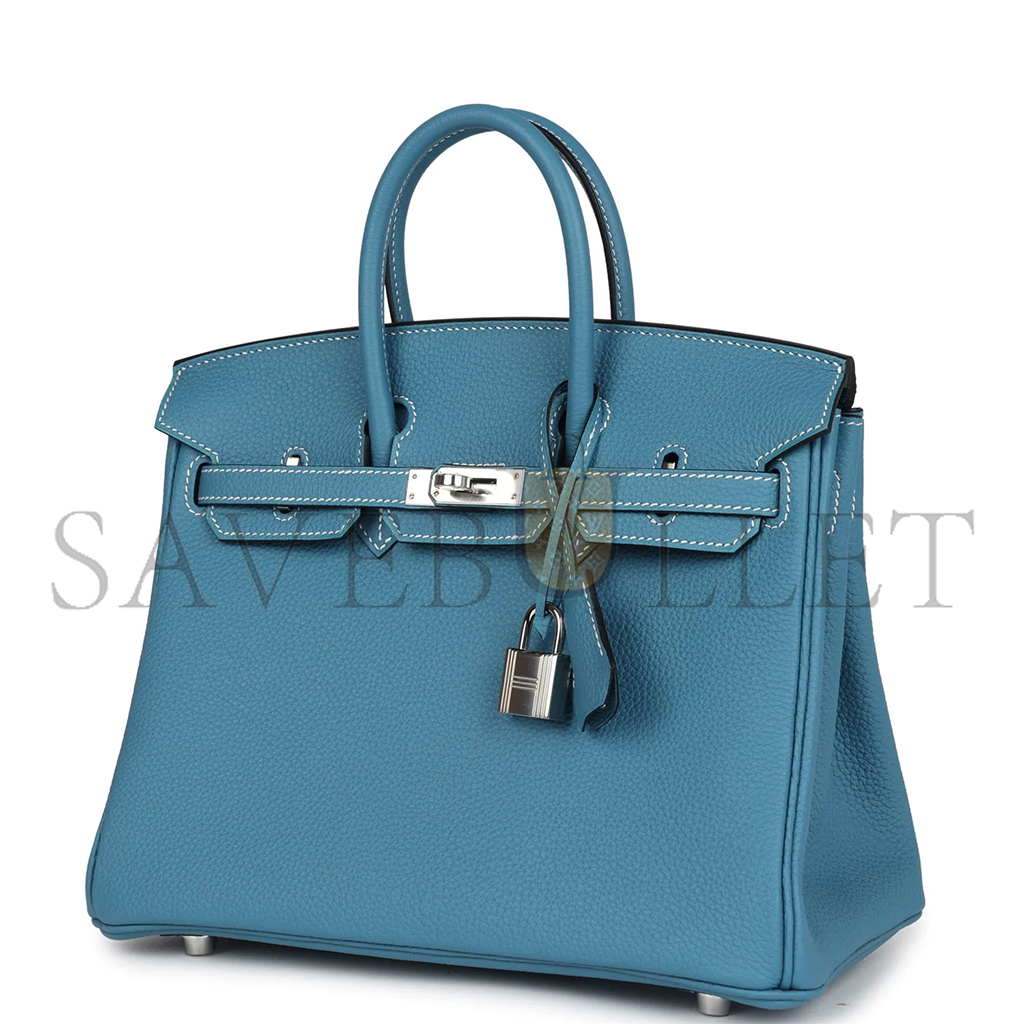 HERMÈS BIRKIN 25 BLUE JEAN TOGO PALLADIUM HARDWARE 265378 (25*20*13cm)