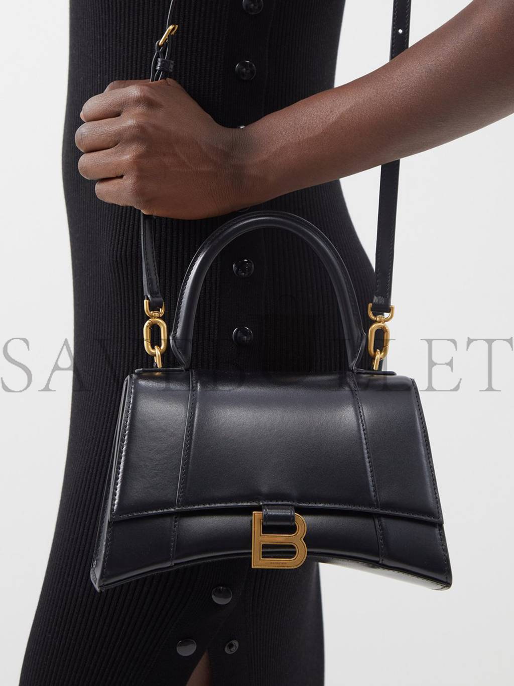 BALENCIAGA BLACK HOURGLASS SMALL LEATHER BAG  MATCHESFASHION US (22.6*14.9*10.1cm)