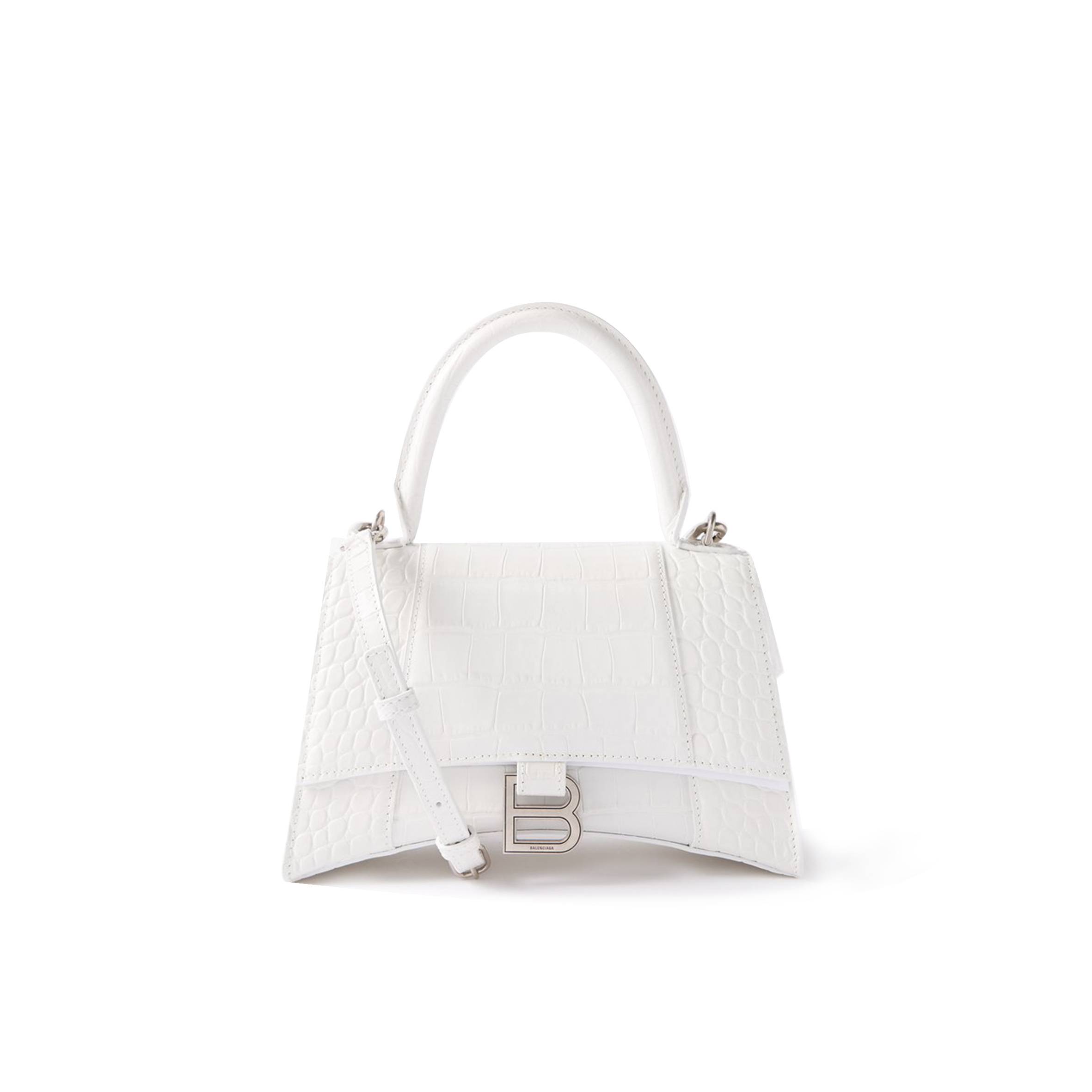 BALENCIAGA WHITE HOURGLASS S CROCODILE-EFFECT LEATHER BAG  MATCHESFASHION US (22.8*15.2*9cm)