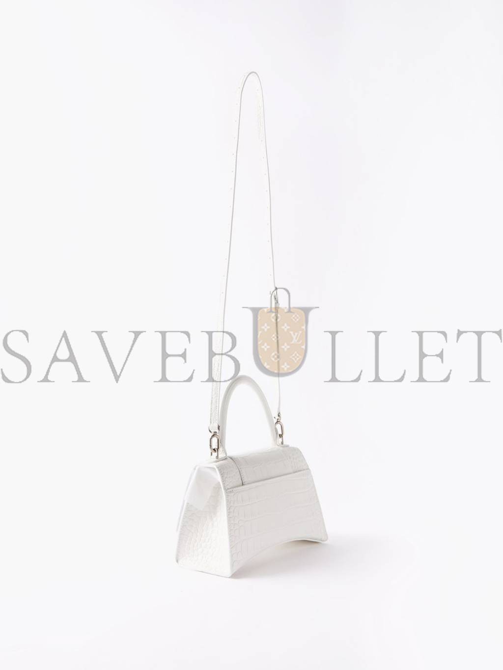 BALENCIAGA WHITE HOURGLASS S CROCODILE-EFFECT LEATHER BAG  MATCHESFASHION US (22.8*15.2*9cm)