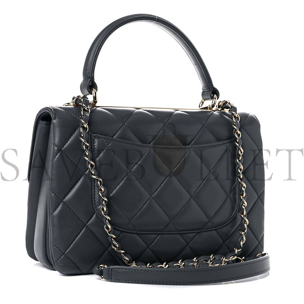 CHANEL LAMBSKIN QUILTED SMALL TRENDY CC DUAL HANDLE FLAP BAG DARK GREY ROSE GOLD HARDWARE (25*17*9cm)