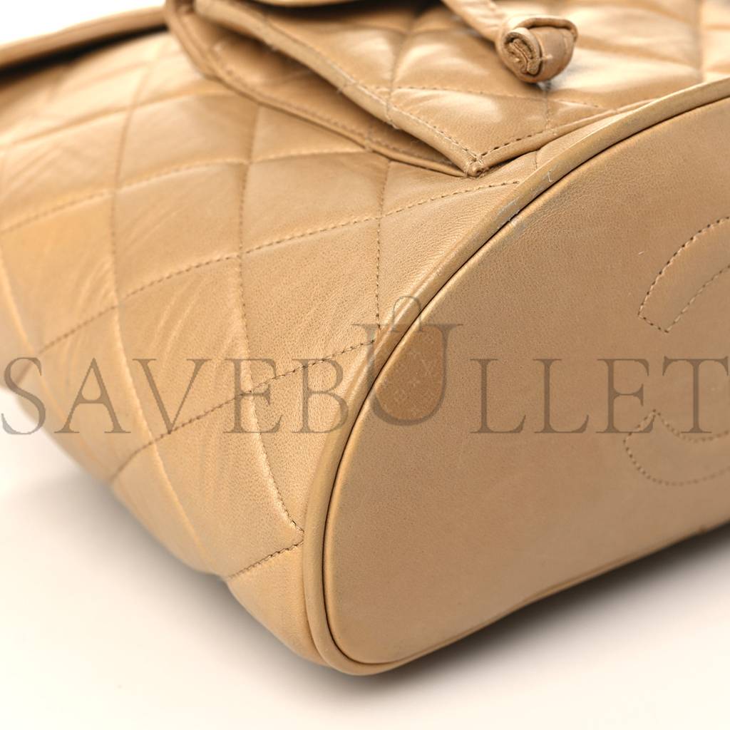 CHANEL LAMBSKIN QUILTED BACKPACK BEIGE GOLD HARDWARE (21.6*22.2*10.2cm)