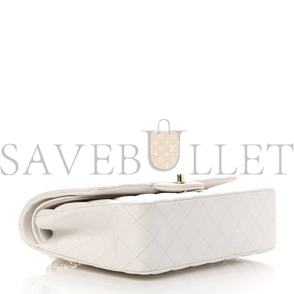 CHANEL CAVIAR QUILTED MEDIUM DOUBLE FLAP WHITE ROSE GOLD HARDWARE (25*15*6cm)