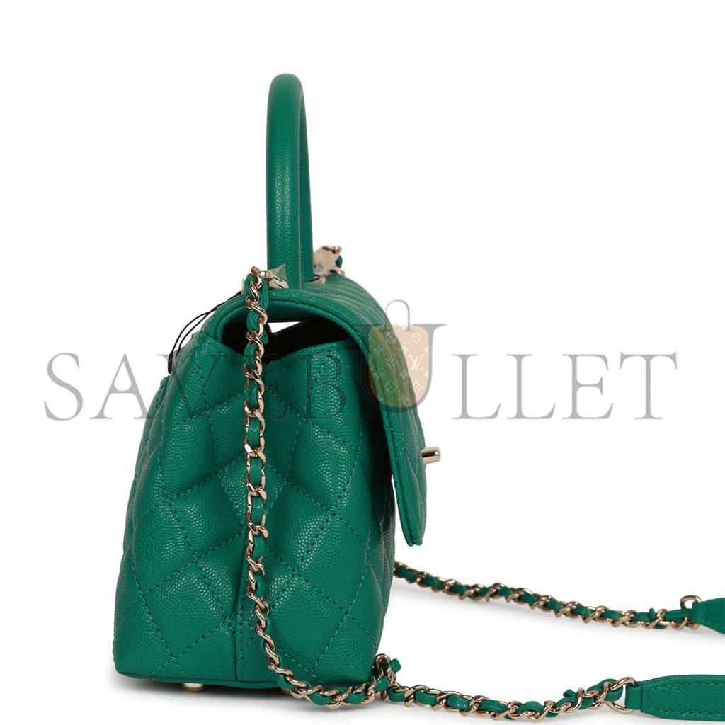 CHANEL SMALL COCO HANDLE FLAP BAG GREEN CAVIAR LIGHT GOLD HARDWARE (23*15*10cm)