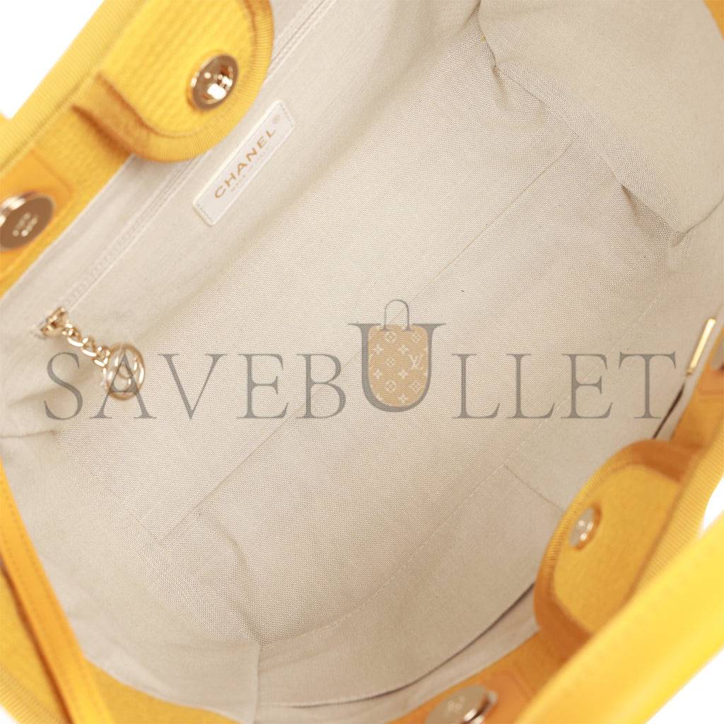 CHANEL SMALL DEAUVILLE SHOPPING BAG DARK YELLOW BOUCLE LIGHT GOLD HARDWARE (34*27*15cm)