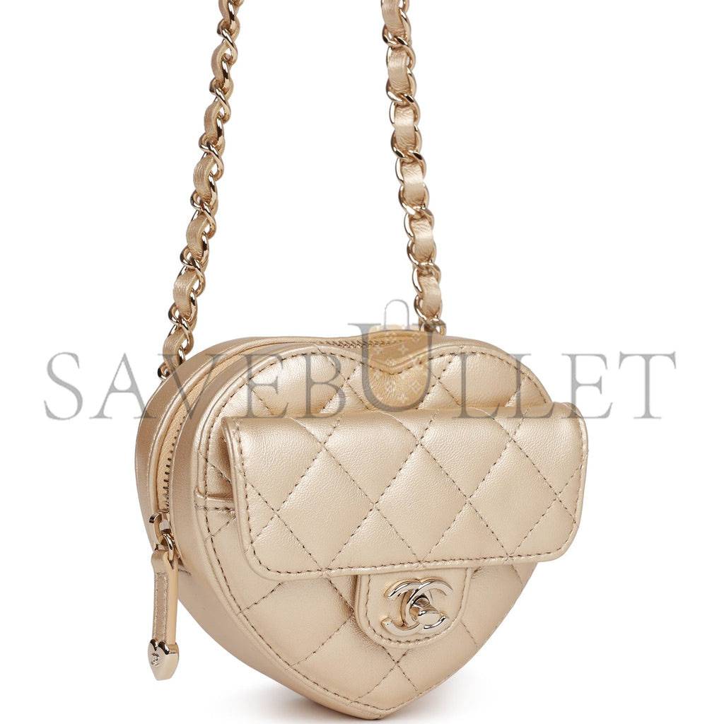 CHANEL CC IN LOVE HEART BELT BAG GOLD LAMBSKIN LIGHT GOLD HARDWARE (11*10*4cm)