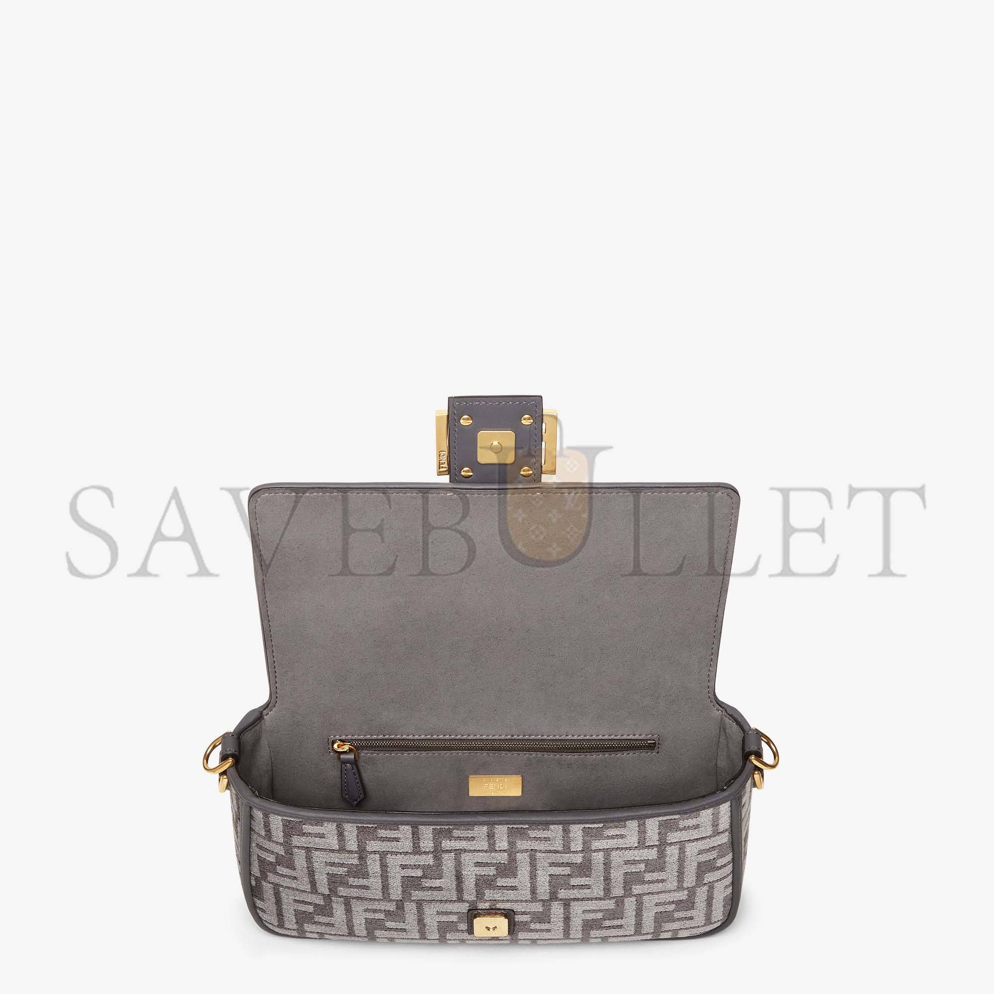 FENDI BAGUETTE - DARK GRAY FF TAPESTRY FABRIC BAG 8BR600ALUNF1J41 (27*15*6cm)