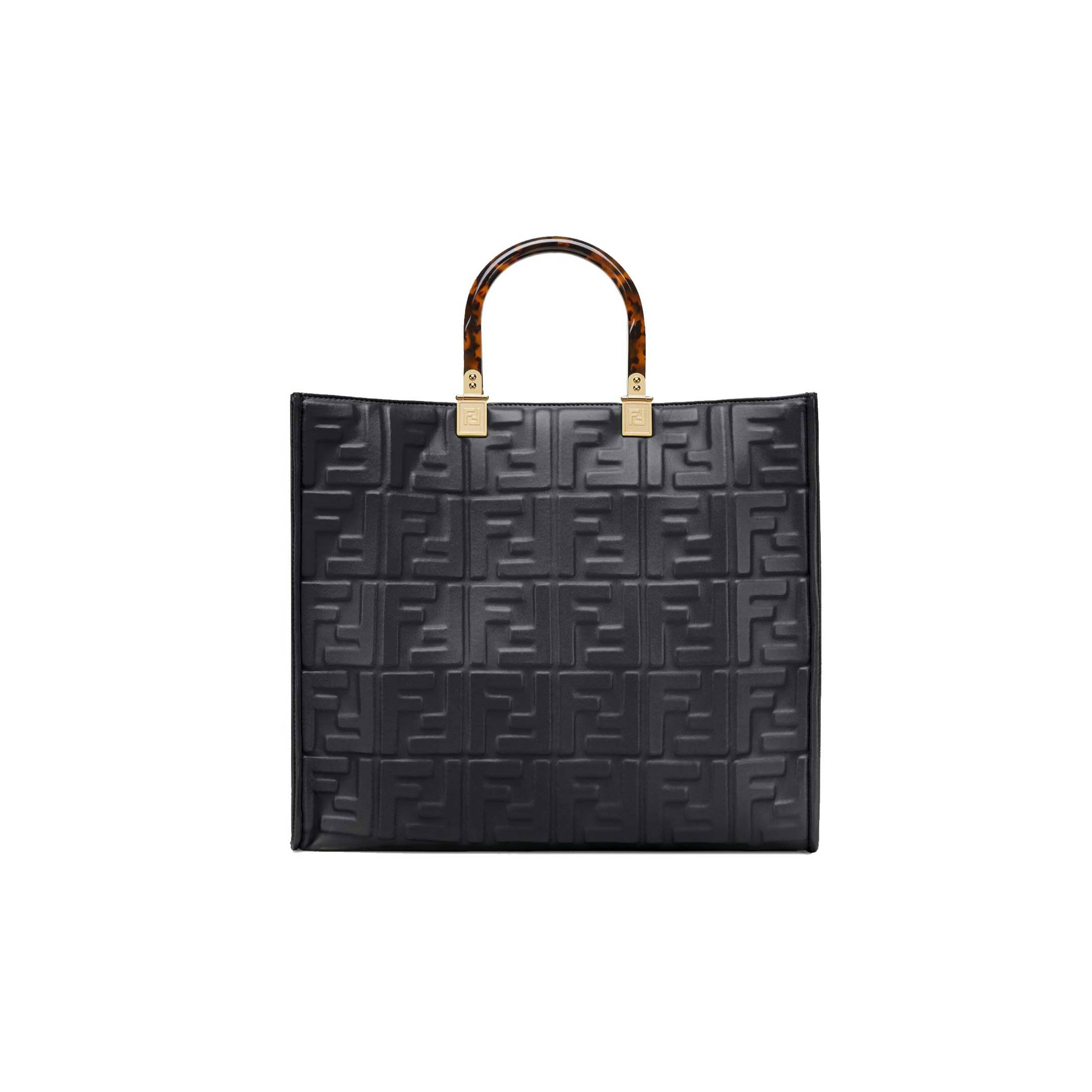 FENDI SUNSHINE MEDIUM - BLACK LEATHER SHOPPER 8BH386AMCVF0KUR (35*31*17cm)