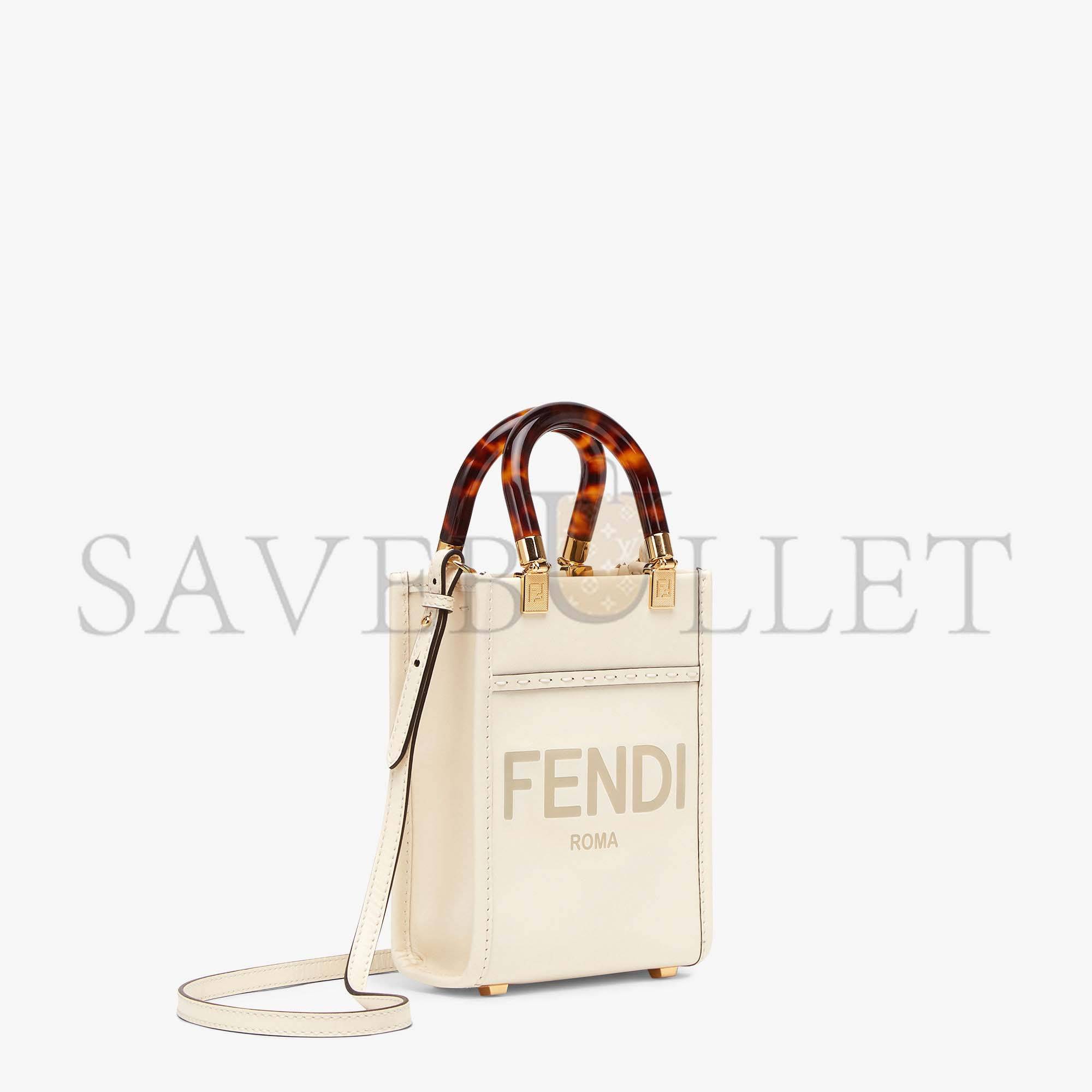 FENDI MINI SUNSHINE SHOPPER - WHITE LEATHER MINI-BAG 8BS051ABVLF0K7E (18*13*6.5cm)