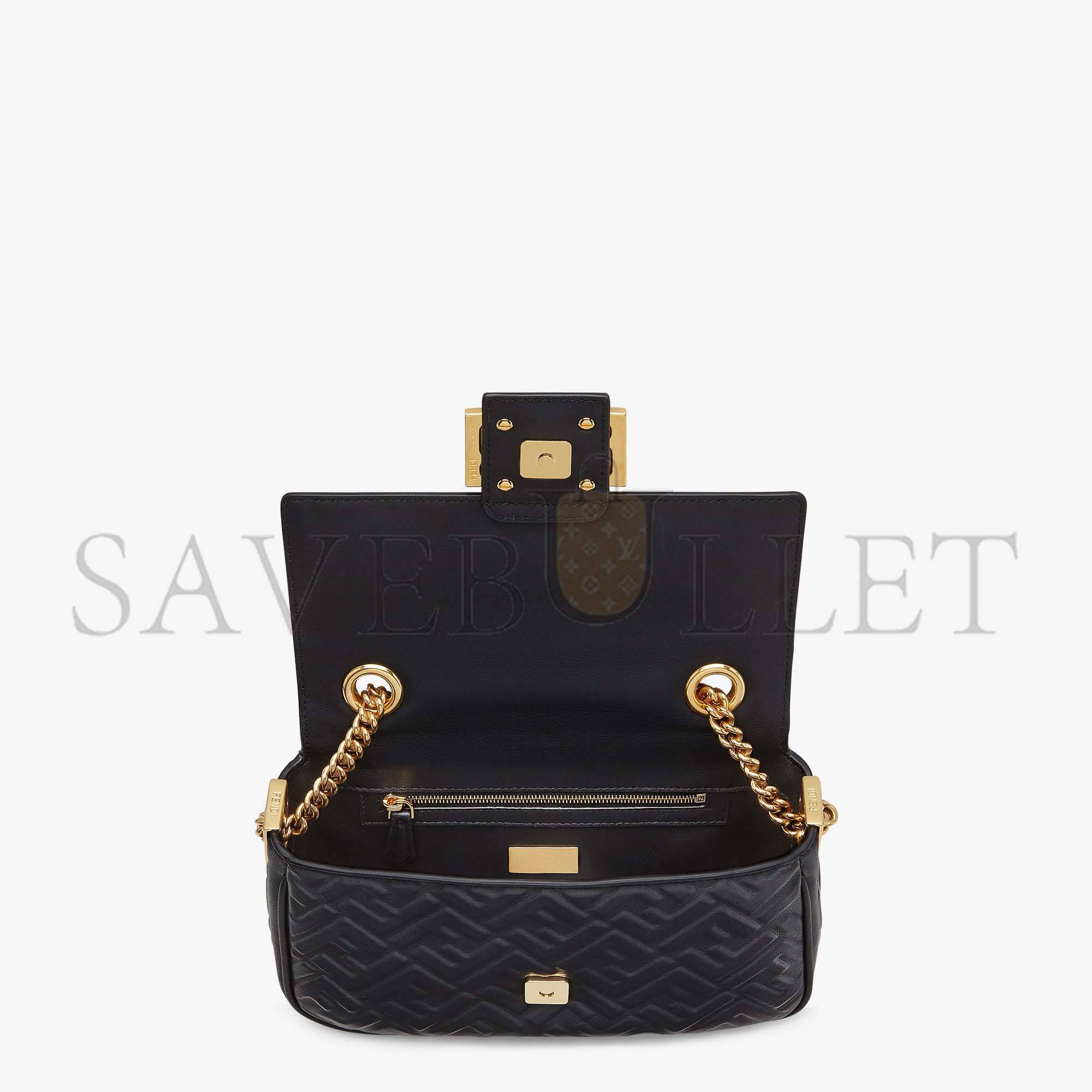 FENDI BAGUETTE CHAIN MIDI - BLACK NAPPA LEATHER BAG 8BR793AH9CF1CFJ (24*14.5*7cm)