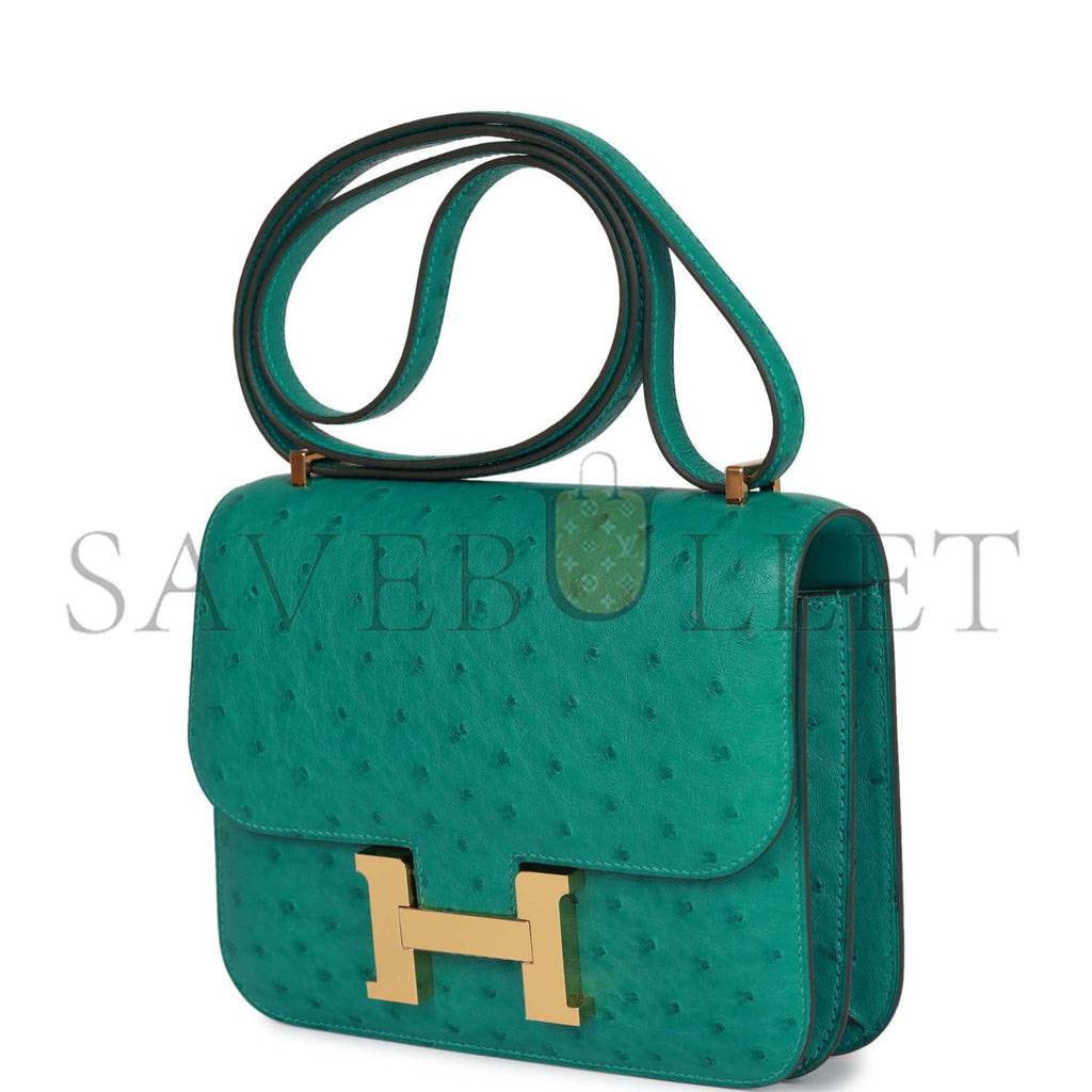 HERMES CONSTANCE 18 VERT VERONE OSTRICH GOLD HARDWARE 39873610481758 (18cm)