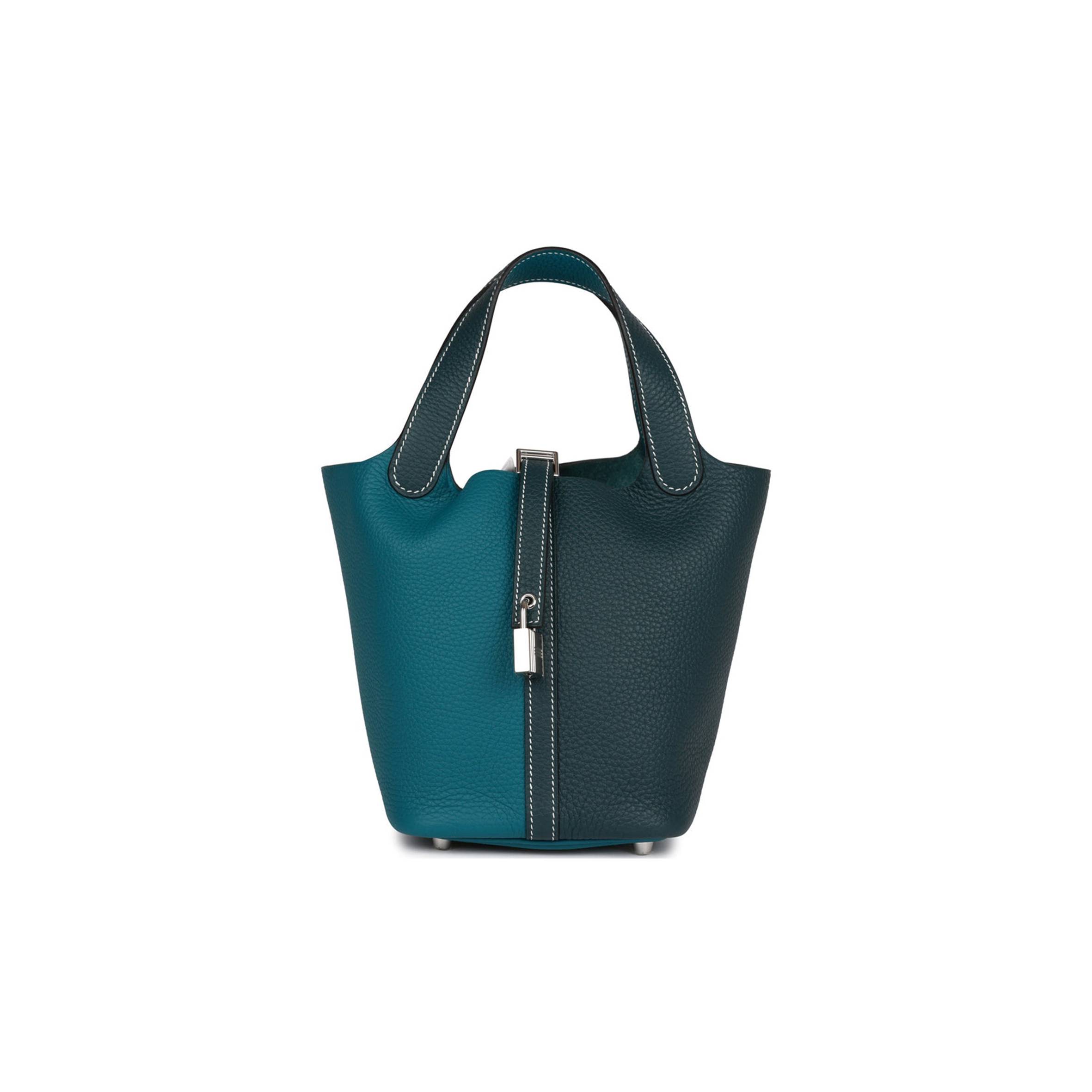 HERMES PICOTIN LOCK 18 CASAQUE VERT CYPRESS AND VERT BOSPHORE PALLADIUM HARDWARE(18*13*18cm)