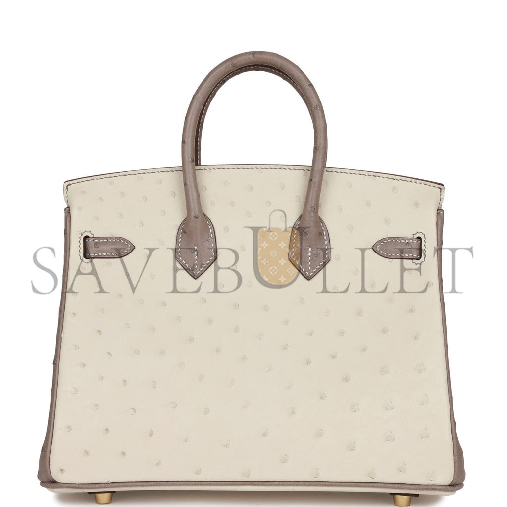 HERMES SPECIAL ORDER (HSS) BIRKIN 25 BETON AND GRIS ASPHALTE OSTRICH BRUSHED GOLD HARDWARE HANDMADE (25cm)