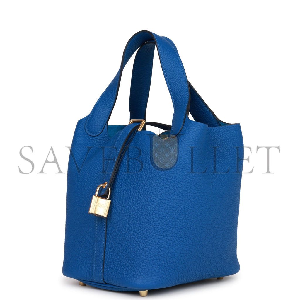 HERMES PICOTIN LOCK 18 BLEU FRANCE CLEMENCE GOLD HARDWARE (18*13*18cm)