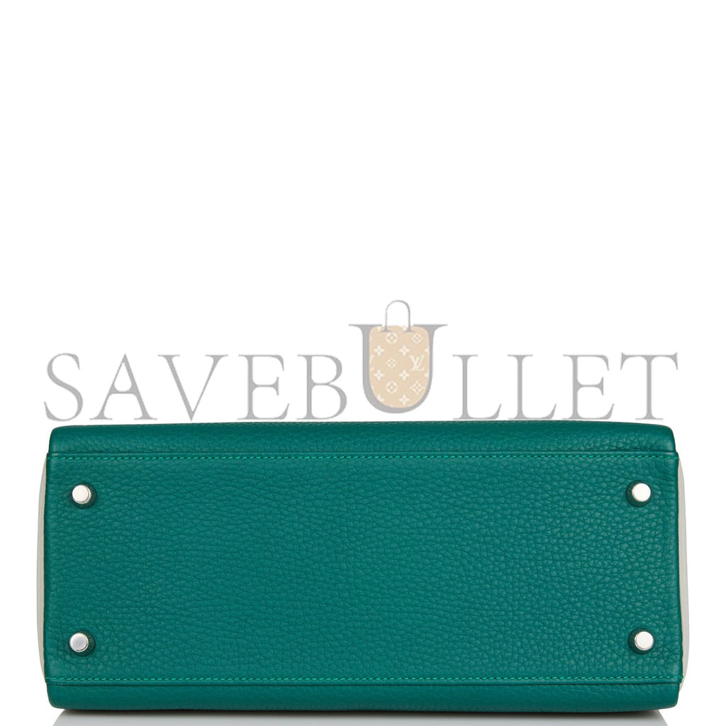 HERMES SPECIAL ORDER (HSS) KELLY RETOURNE 28 MALACHITE AND GRIS PERLE CLEMENCE BRUSHED PALLADIUM HARDWARE (28*22*10cm)