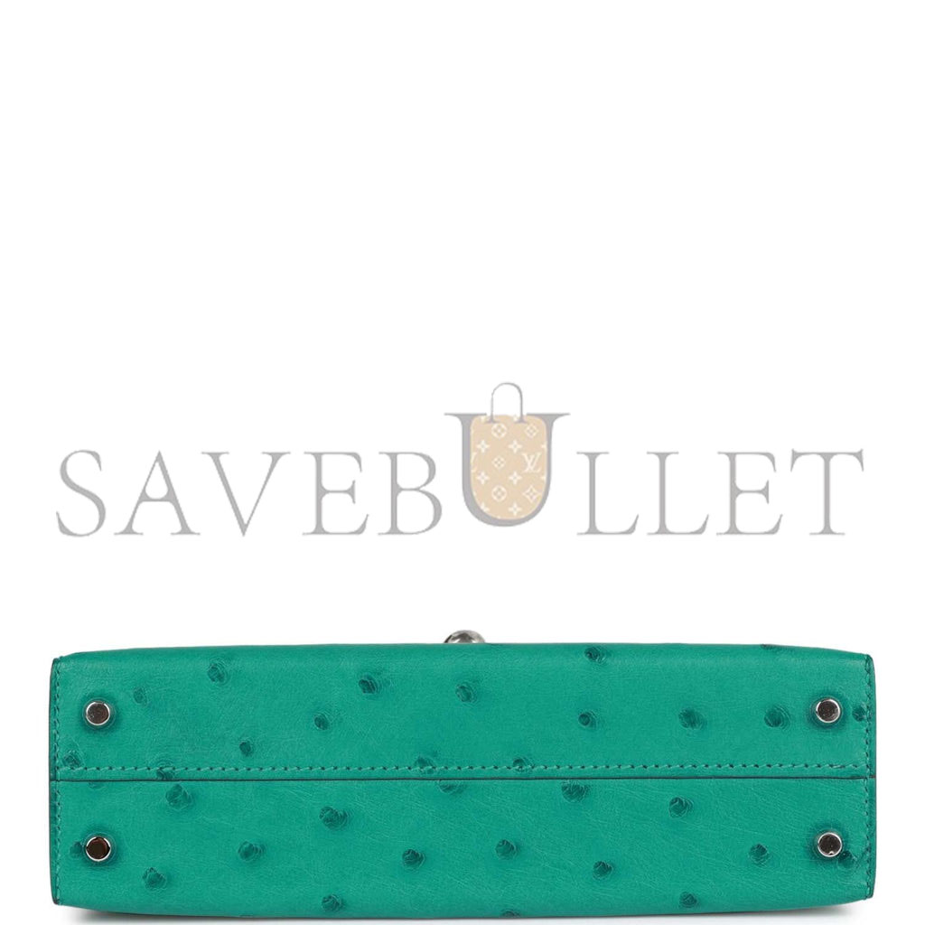 HERMES MINI KELLY SELLIER 20 VERT VERONE OSTRICH PALLADIUM HARDWARE(19*12*5.5cm)