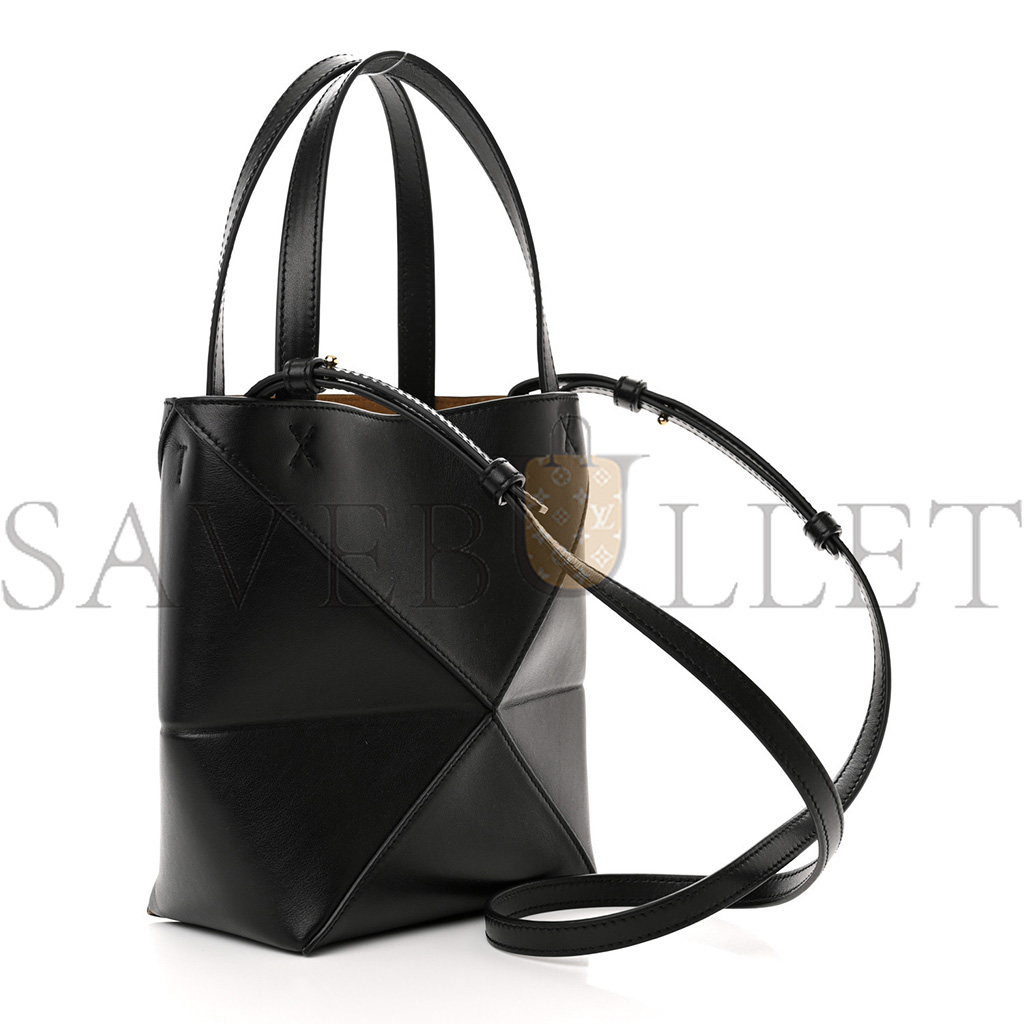 LOEWE SHINY CALFSKIN MINI PUZZLE FOLD TOTE BLACK (20*16*9cm)