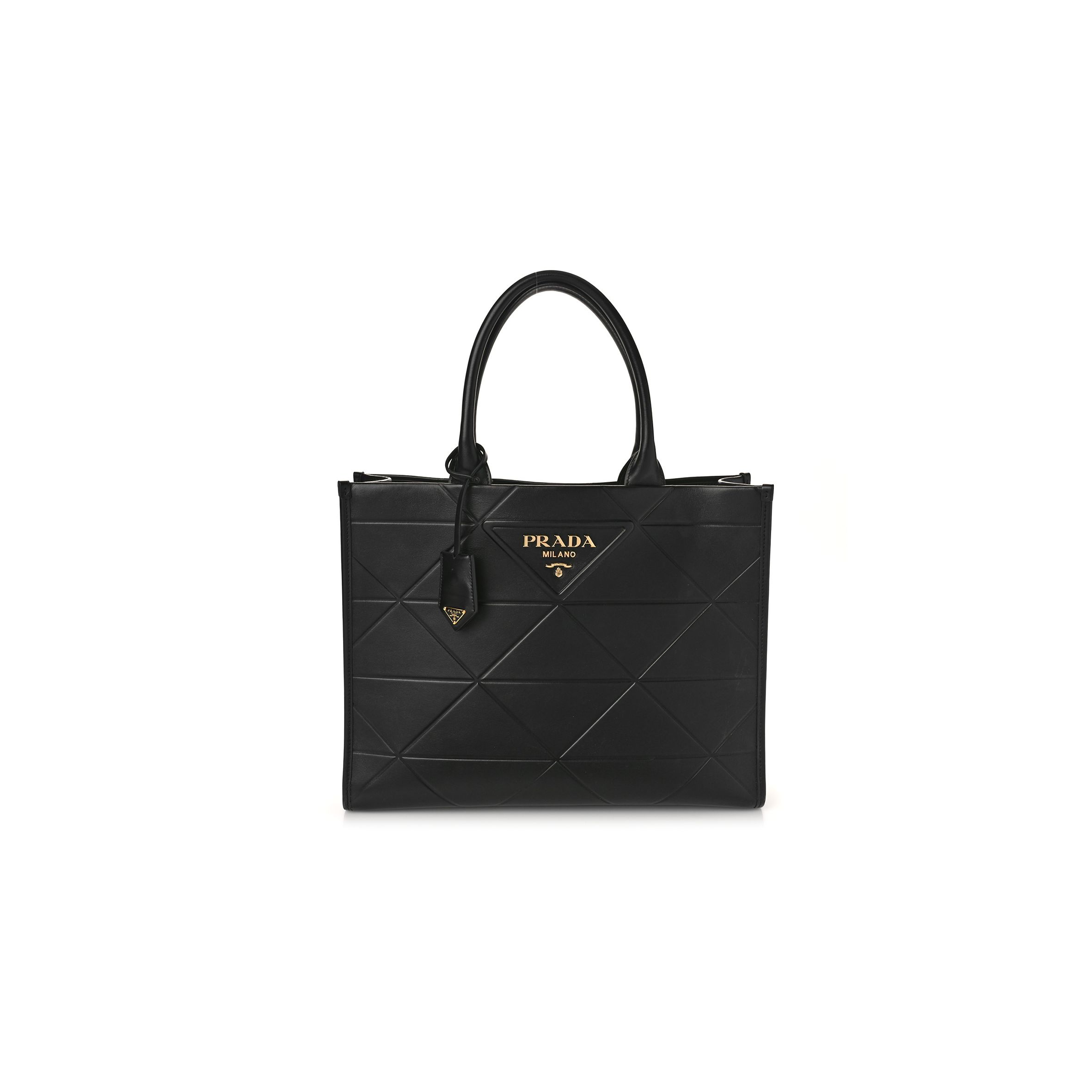 PRADA SOFT CALFSKIN TRIANGOLO SYMBOLE EMBOSSED MEDIUM TOTE BLACK (35*27*11cm)