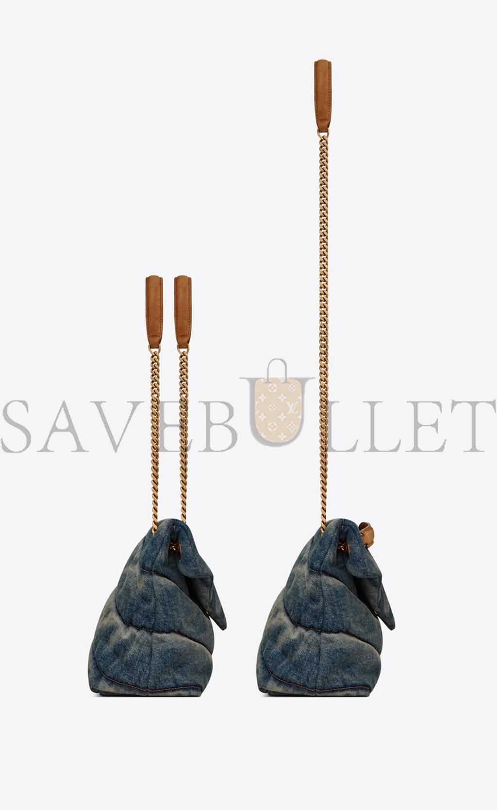 YSL PUFFER SMALL CHAIN BAG IN QUILTED VINTAGE DENIM AND SUEDE 5774762PT674575 (29*17*11cm)