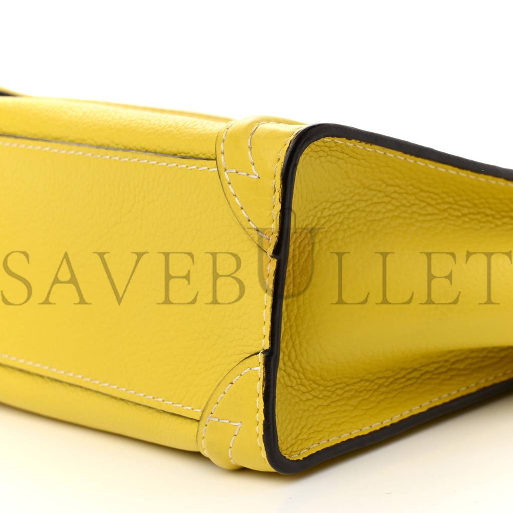 CELINE DRUMMED CALFSKIN NANO LUGGAGE CITRON (20*19*10cm)