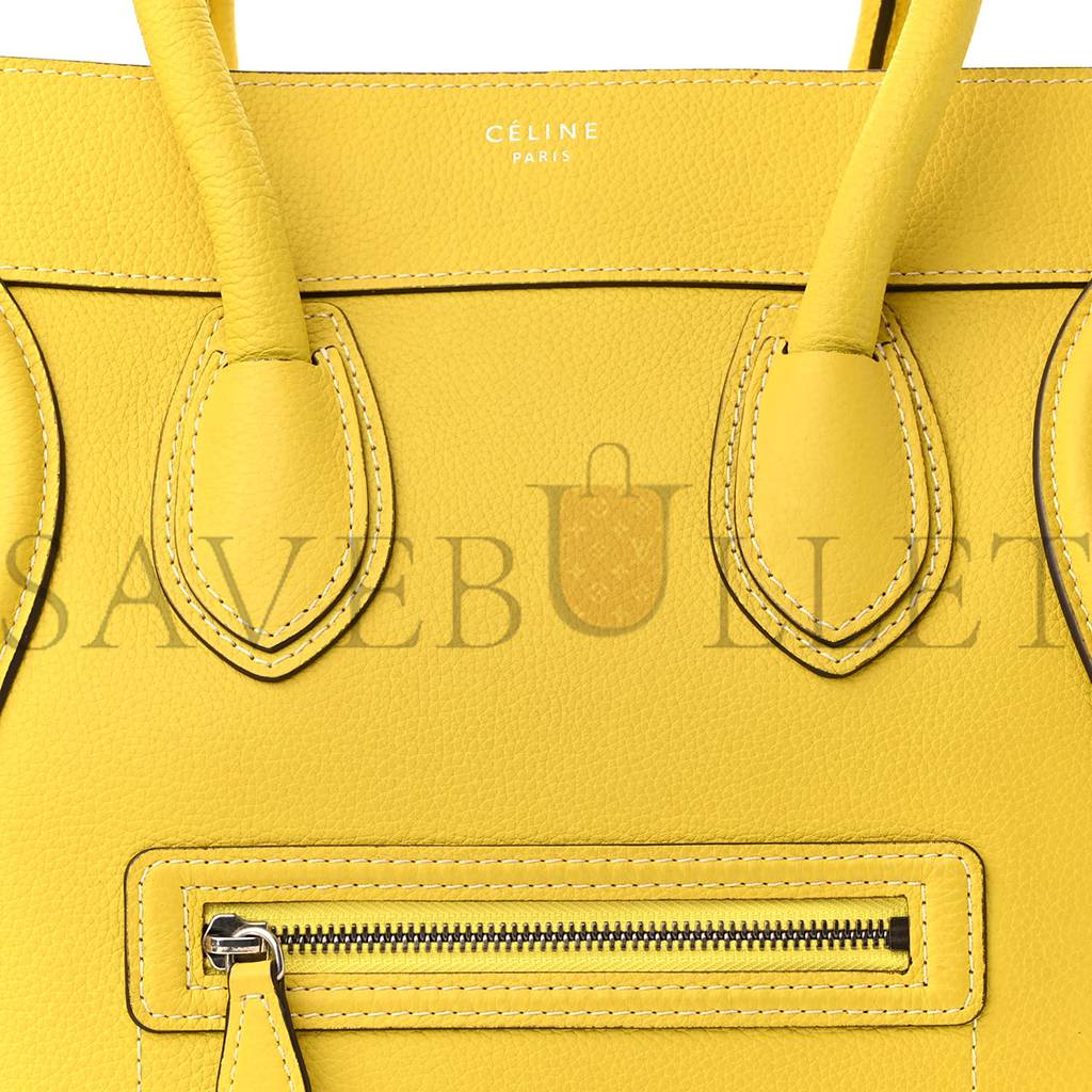 CELINE DRUMMED CALFSKIN MINI LUGGAGE CITRON (30*29*17cm)