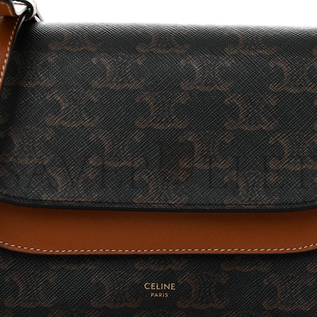 CELINE TRIOMPHE CANVAS LAMBSKIN WALLET ON STRAP TAN (20*13*6cm)