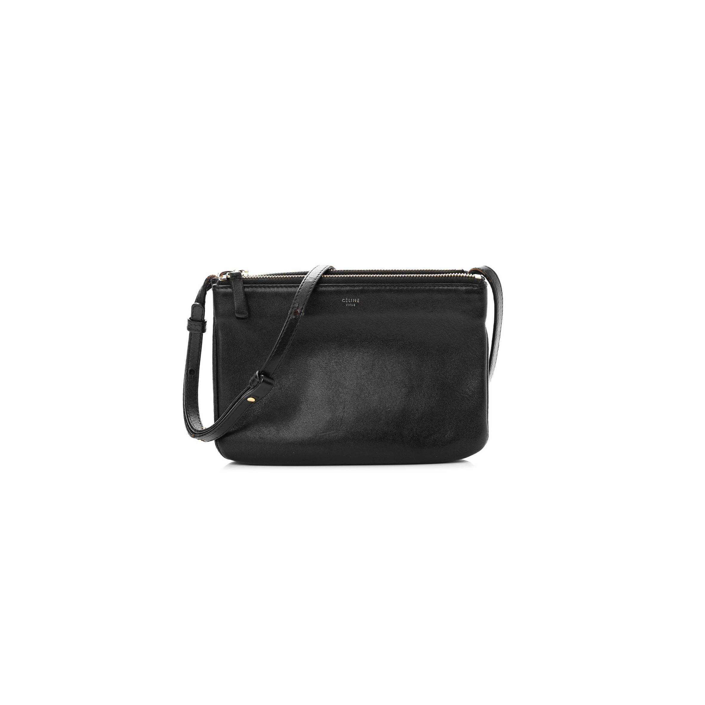 CELINE LAMBSKIN SMALL TRIO CROSSBODY BAG BLACK (22*15*4cm)