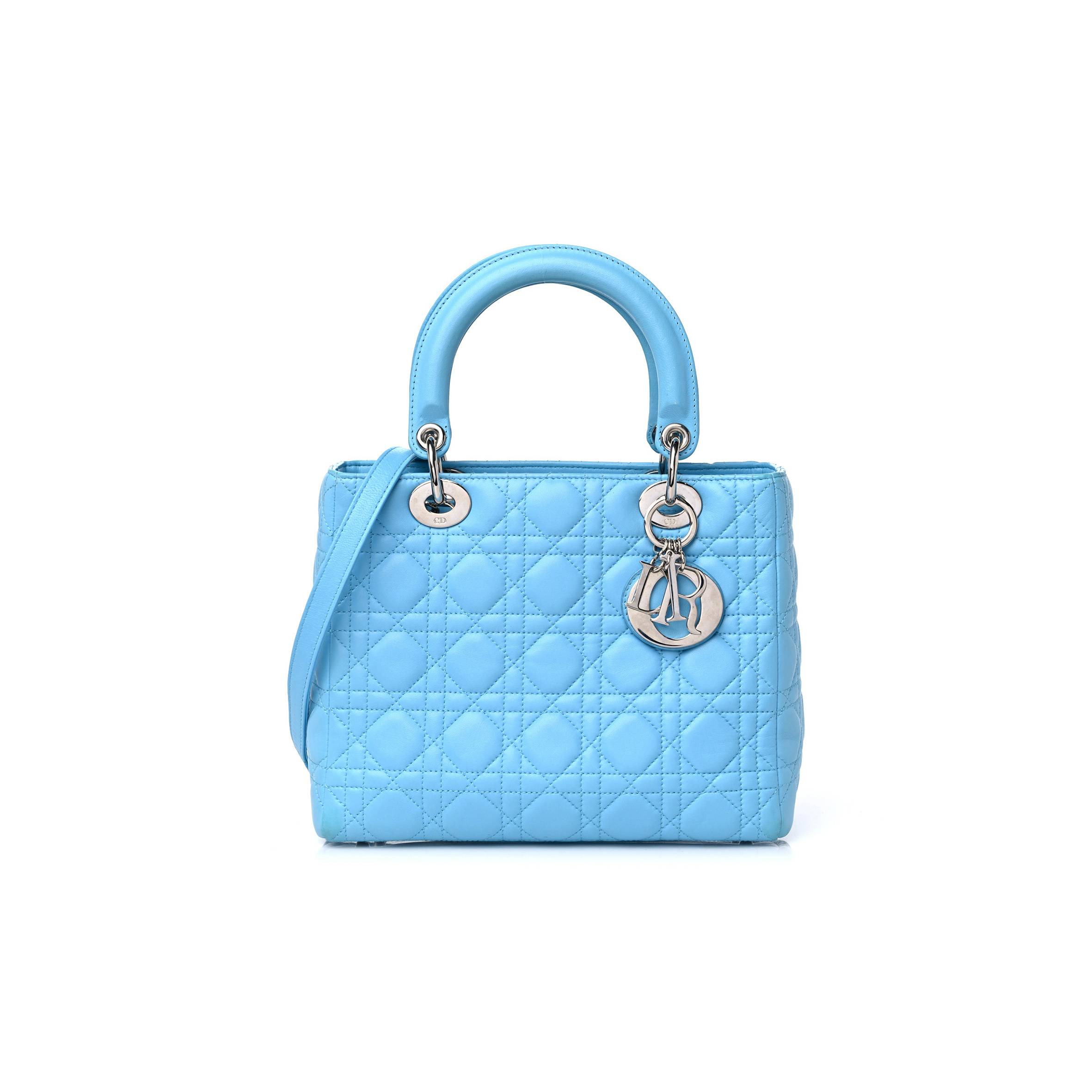 DIOR LAMBSKIN CANNAGE MEDIUM LADY DIOR LIGHT BLUE (25*20*12.1cm)