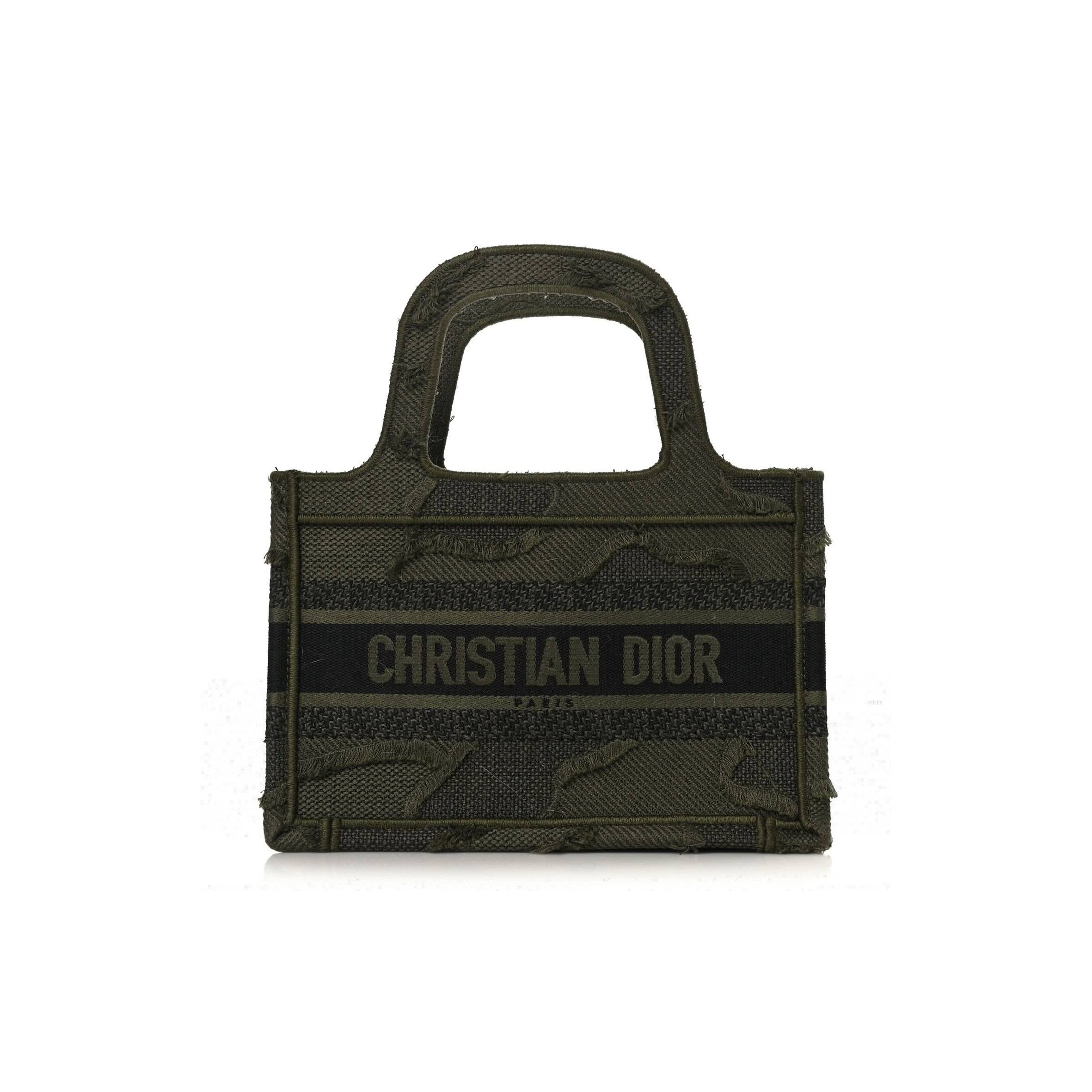 DIOR CANVAS EMBROIDERED CAMOUFLAGE MINI BOOK TOTE GREEN (23*15*5.7cm)