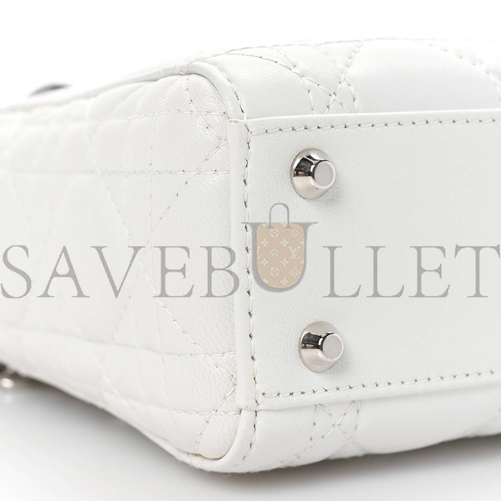 DIOR LAMBSKIN CANNAGE MINI LADY DIOR WHITE (17*15*7.6cm)