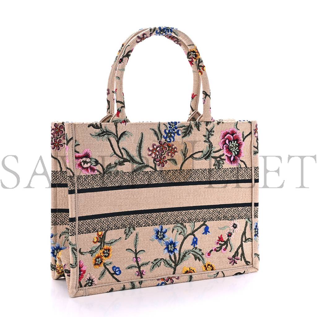 DIOR RAFFIA EMBROIDERED PETITES FLEURS MEDIUM BOOK TOTE NATURAL (32*25.1*12.1cm)