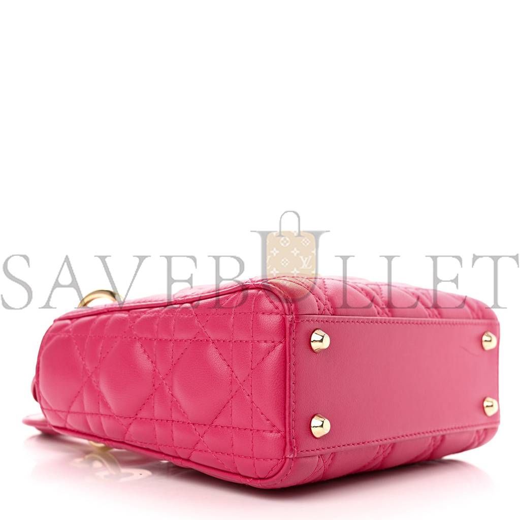 DIOR LAMBSKIN CANNAGE MINI LADY DIOR FUCHSIA (17*15*7.6cm)