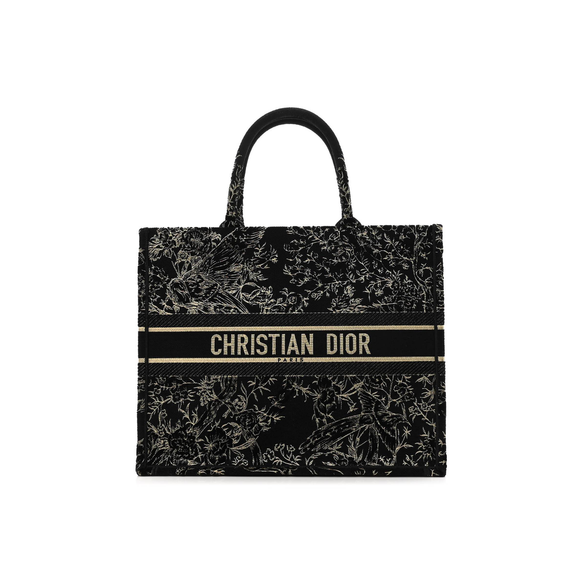 DIOR VELVET EMBROIDERED LARGE BOOK TOTE BLACK GOLD (42*34*16.5cm)