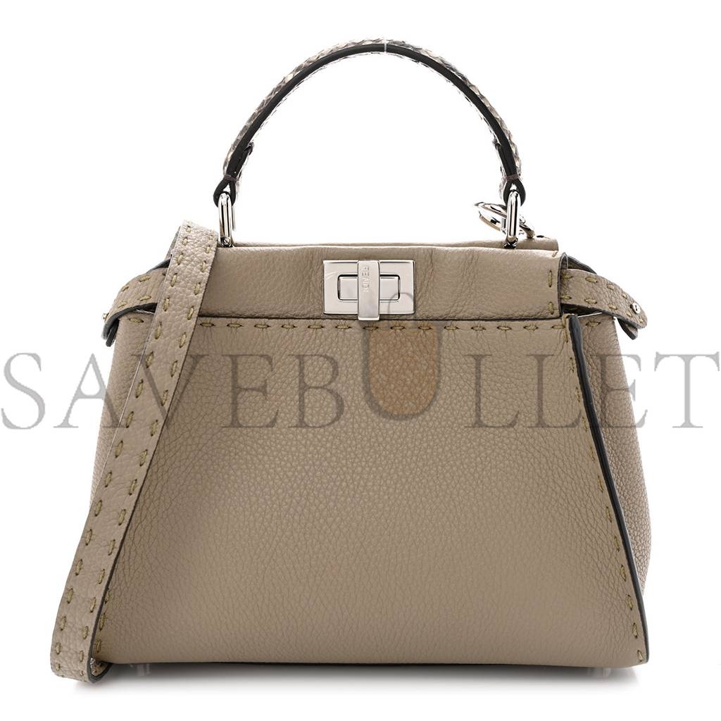 FENDI CUOIO ROMANO PYTHON SELLERIA MINI PEEKABOO ICONIC SATCHEL CORDA WHITE (23*18*11cm)