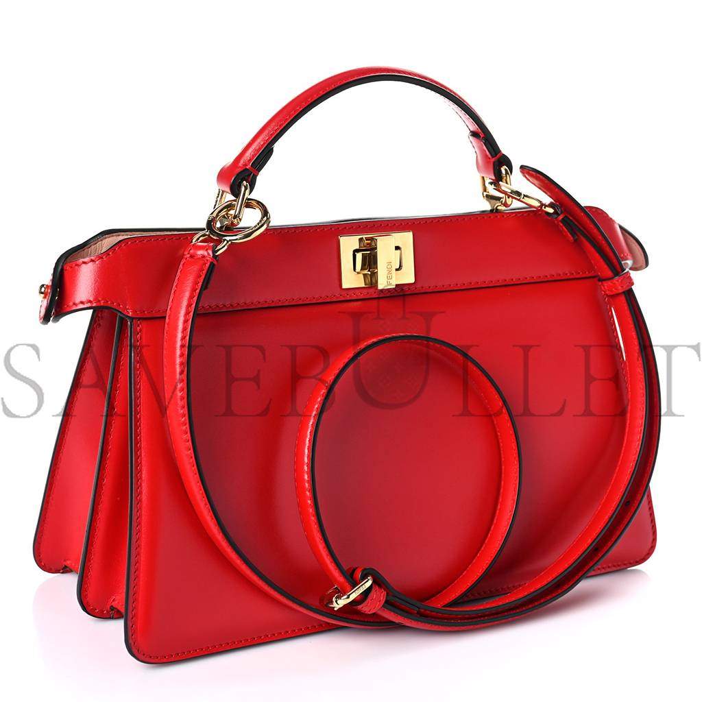 FENDI VITELLO KING LUXOR SHINY NAPPA MEDIUM PEEKABOO I SEE U EAST WEST SATCHEL FUOCO LIGHT ROSE (29*18*10cm)