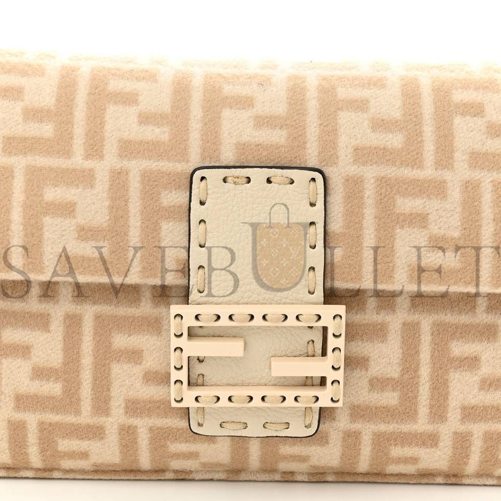 FENDI WOOL CUOIO ROMANO SELLERIA FF 1974 BAGUETTE 1997 BEIGE CAMMELLO CAMELIA (27*14*4cm)