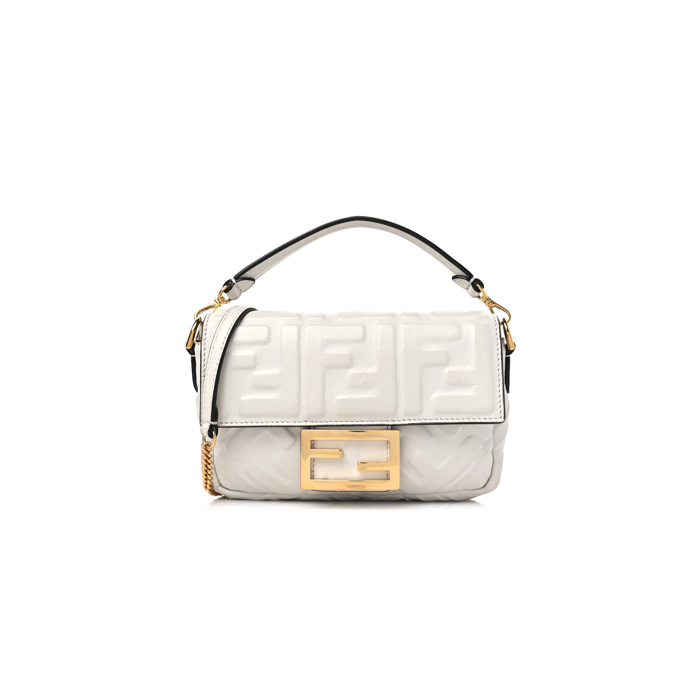 FENDI NAPPA FF 1974 EMBOSSED MINI BAGUETTE WHITE (18*11*4cm)