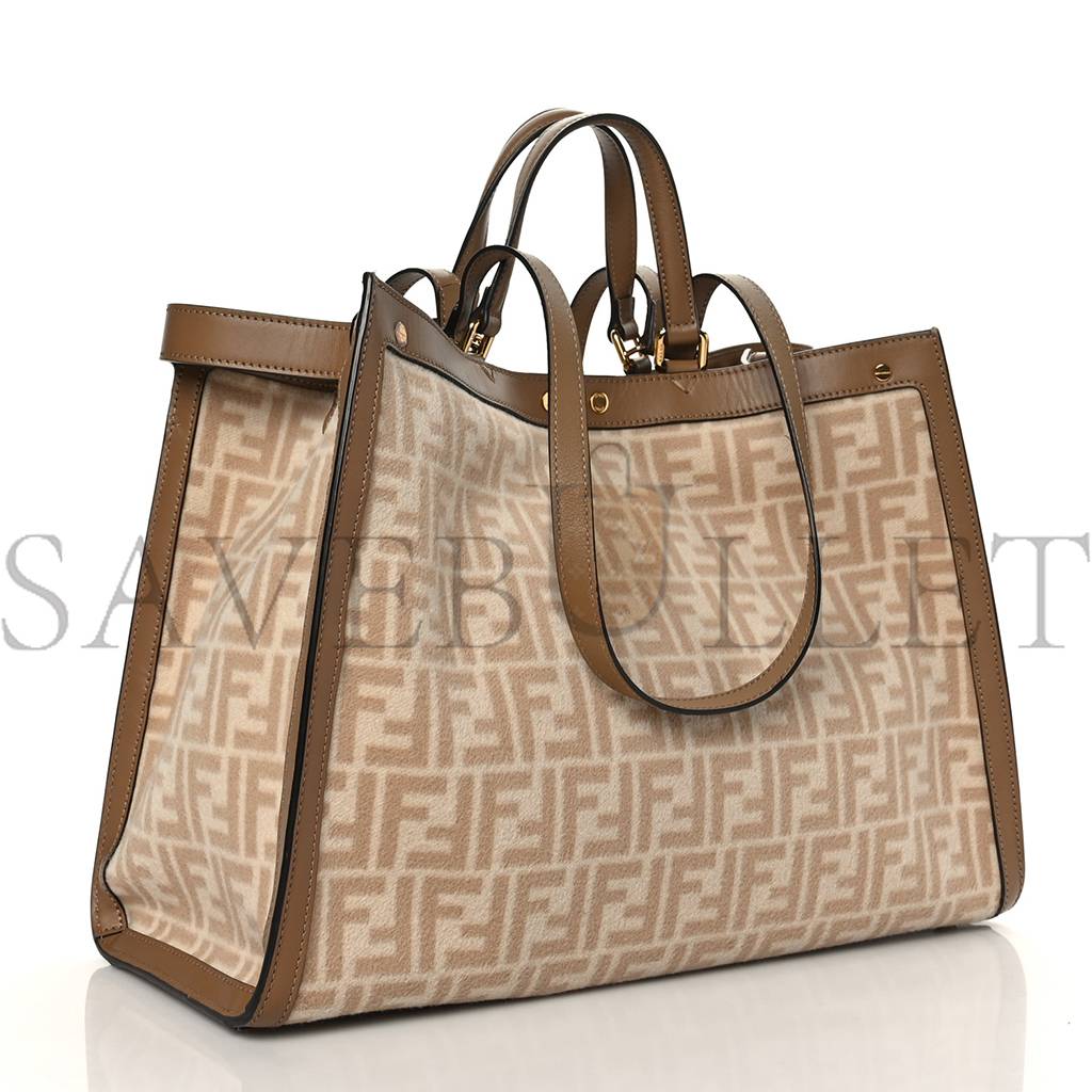 FENDI WOOL VITELLO KING SETA FF 1974 MEDIUM PEEKABOO X-TOTE BEIGE CAMMELLO SAND (41*29*15cm)