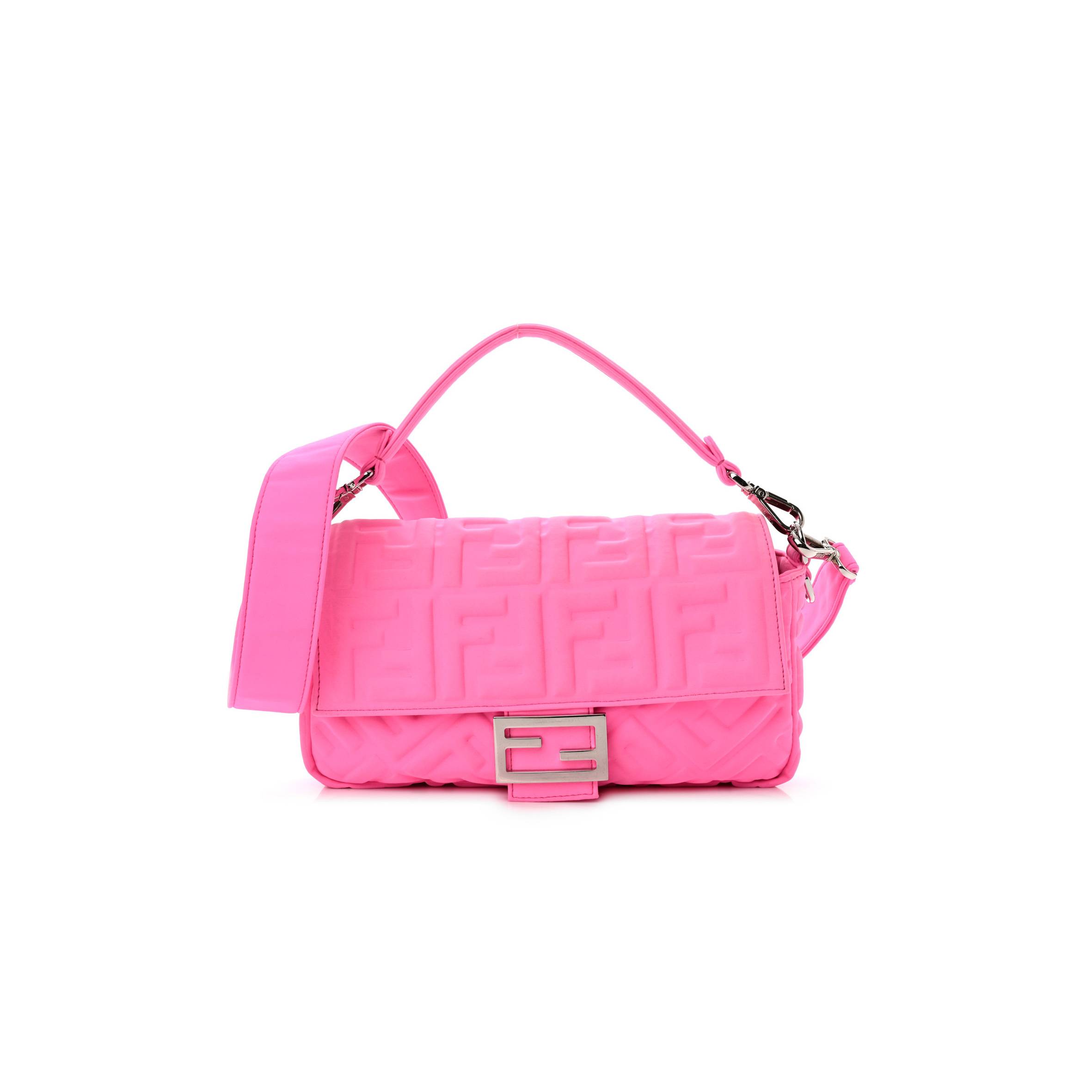 FENDI LYCRA FF 1974 EMBOSSED BAGUETTE ROSA FLUO (27*17*5cm)